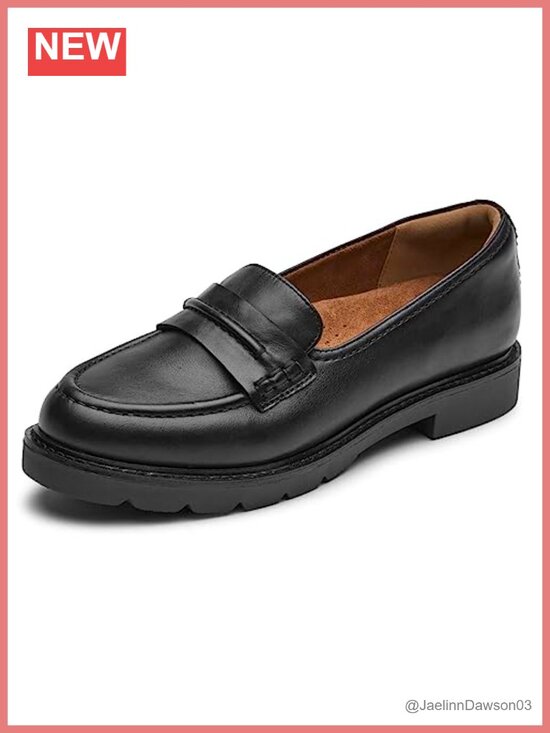 Shoes - Women's Leather Slip On Loafers with Arch Support and Lug Sole